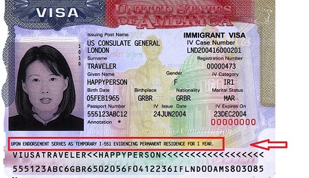 机读移民签证上的临时 i-551